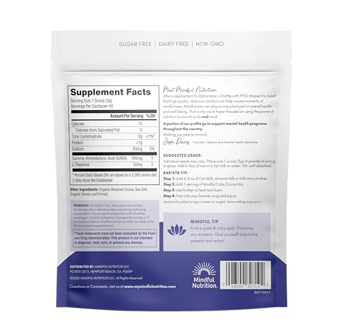 Mindful Calm Sugar Free Hot Chocolate Mix for Anti-Stress Sleepy Cocoa - 40 Servings Natural Sleep Aid Hot Chocolate Pow