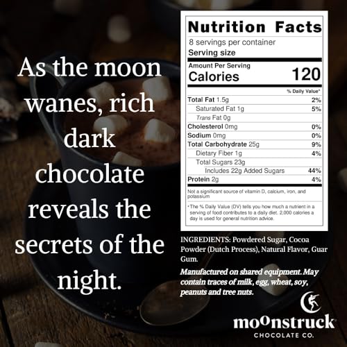 Moonstruck Chocolate Dreamy Dark Chocolate Hot Cocoa Mix - Rich Taste, Vegan Friendly - Perfect for Cold Nights, Gifts, 