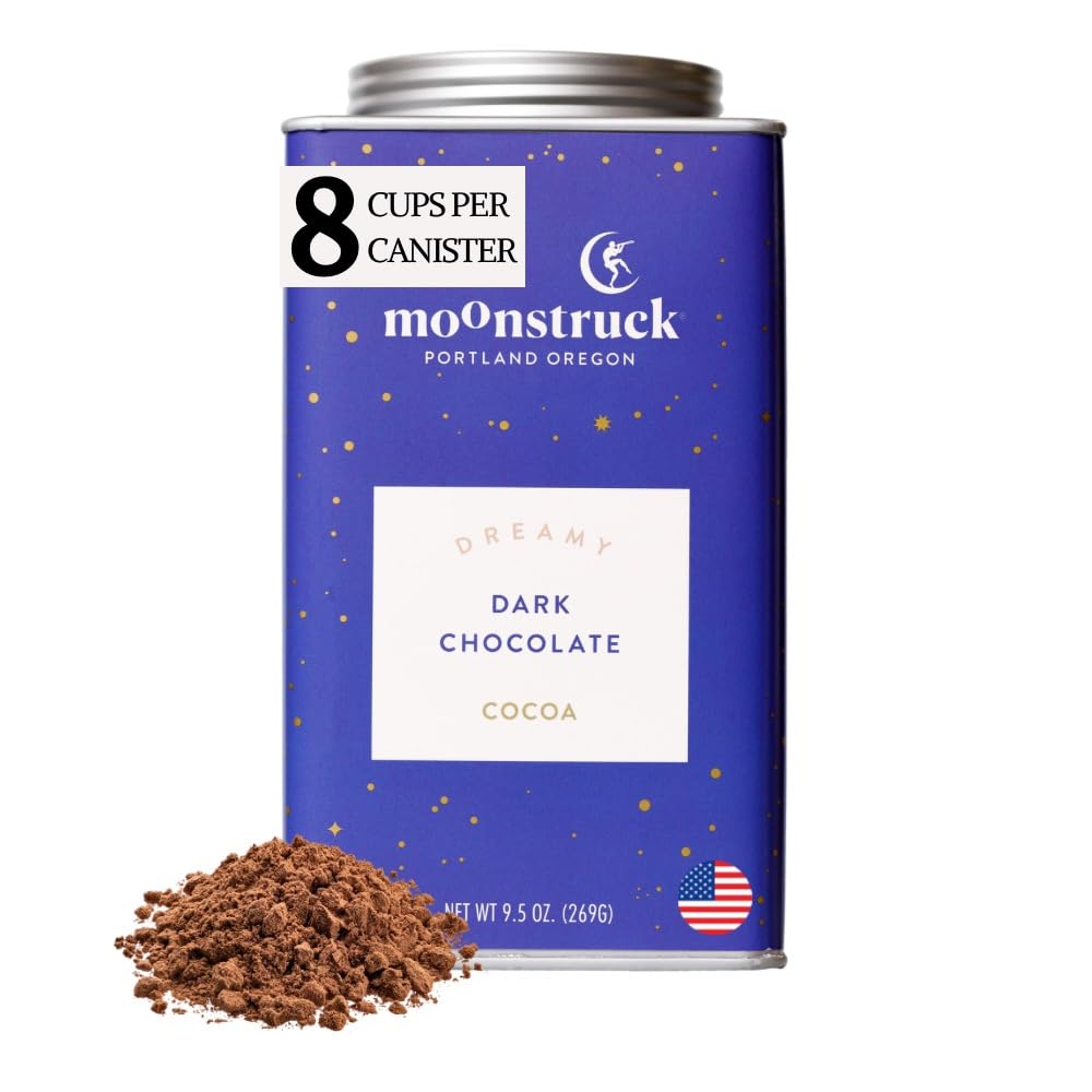 Moonstruck Chocolate Dreamy Dark Chocolate Hot Cocoa Mix - Rich Taste, Vegan Friendly - Perfect for Cold Nights, Gifts, 