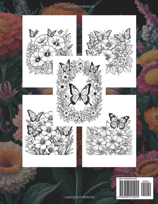 Adults' Flowers & Butterflies Coloring Book: 60 Stunning Large Print Designs for Artistic Therapy and Serenity
| Flower