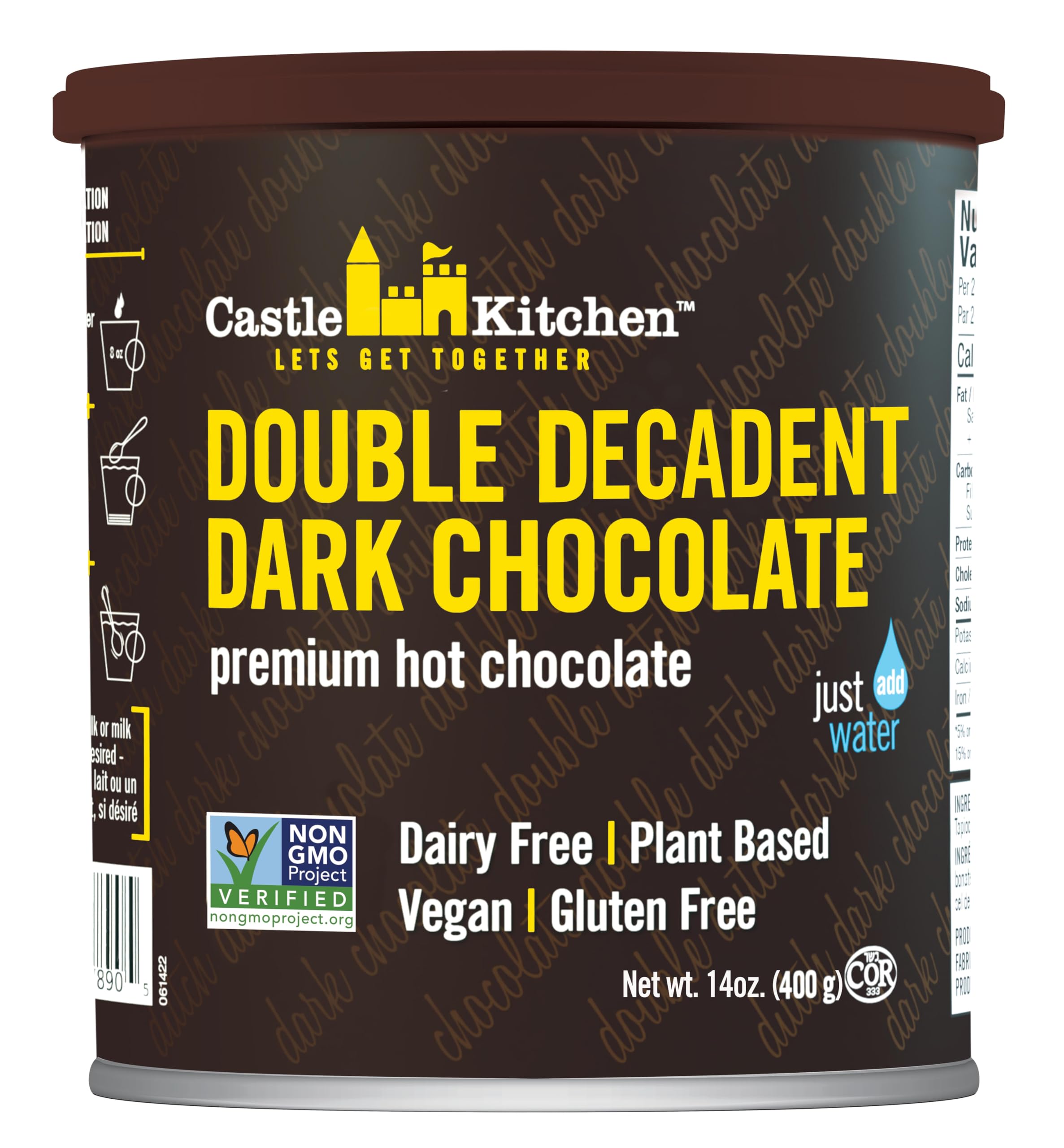 Castle Kitchen Double Dutch Dark Chocolate Premium Hot Cocoa Mix - Vegan, Gluten-Free, Non-GMO Project Verified - Just A